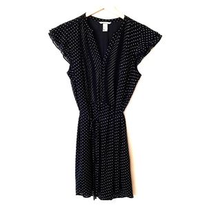 H&M Navy Blue & White Polka Dot Tie Dress